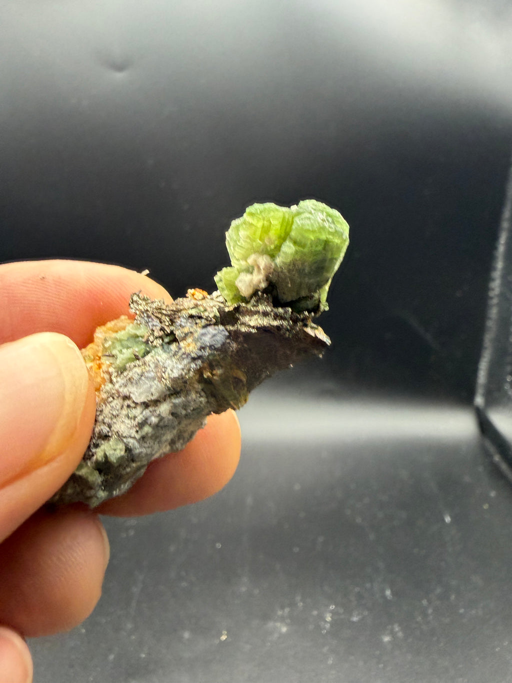 Tremolite verte  var. chrome sur pyrite, Lac-ste-marie, Québec, Canada, Grenville, Sp#189