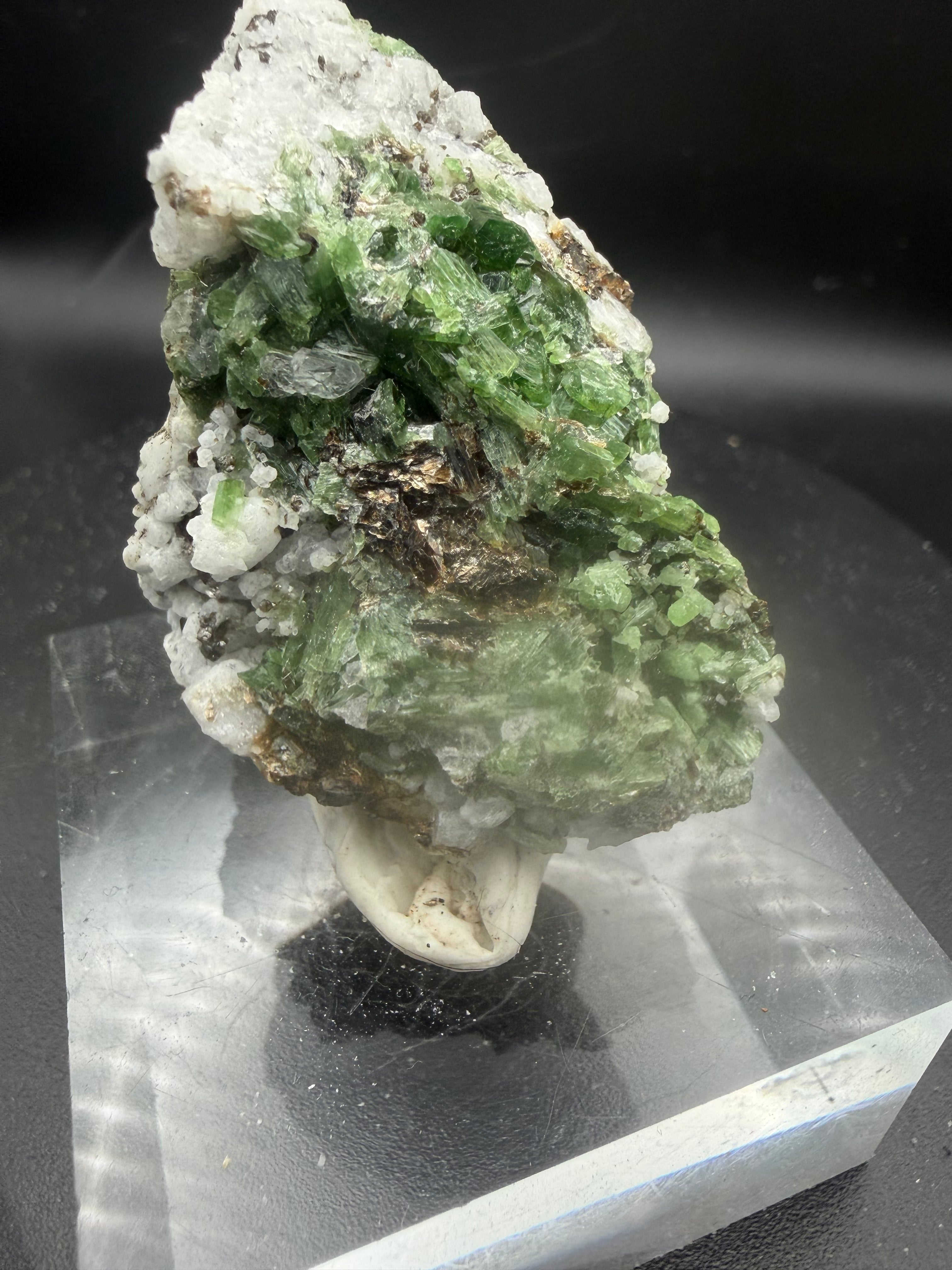 Trémolite Chrome Verte avec Zéolite, Pyrite & Titanite – Lac-Sainte-Marie, Québec